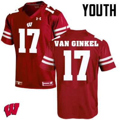 Youth Wisconsin Badgers NCAA #17 Andrew Van Ginkel Red Authentic Under Armour Stitched College Football Jersey TS31F32WX